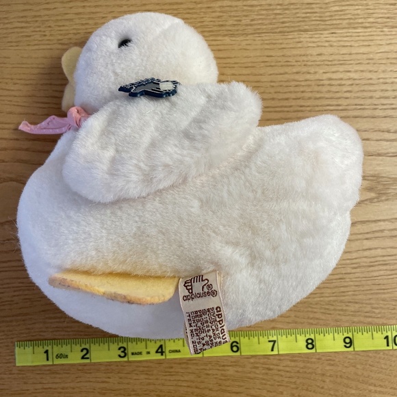 Vtg 1986 Applause Duck Rattle Plush White Duckie Felt Beak & Feet Stuffed Animal - Picture 7 of 7
